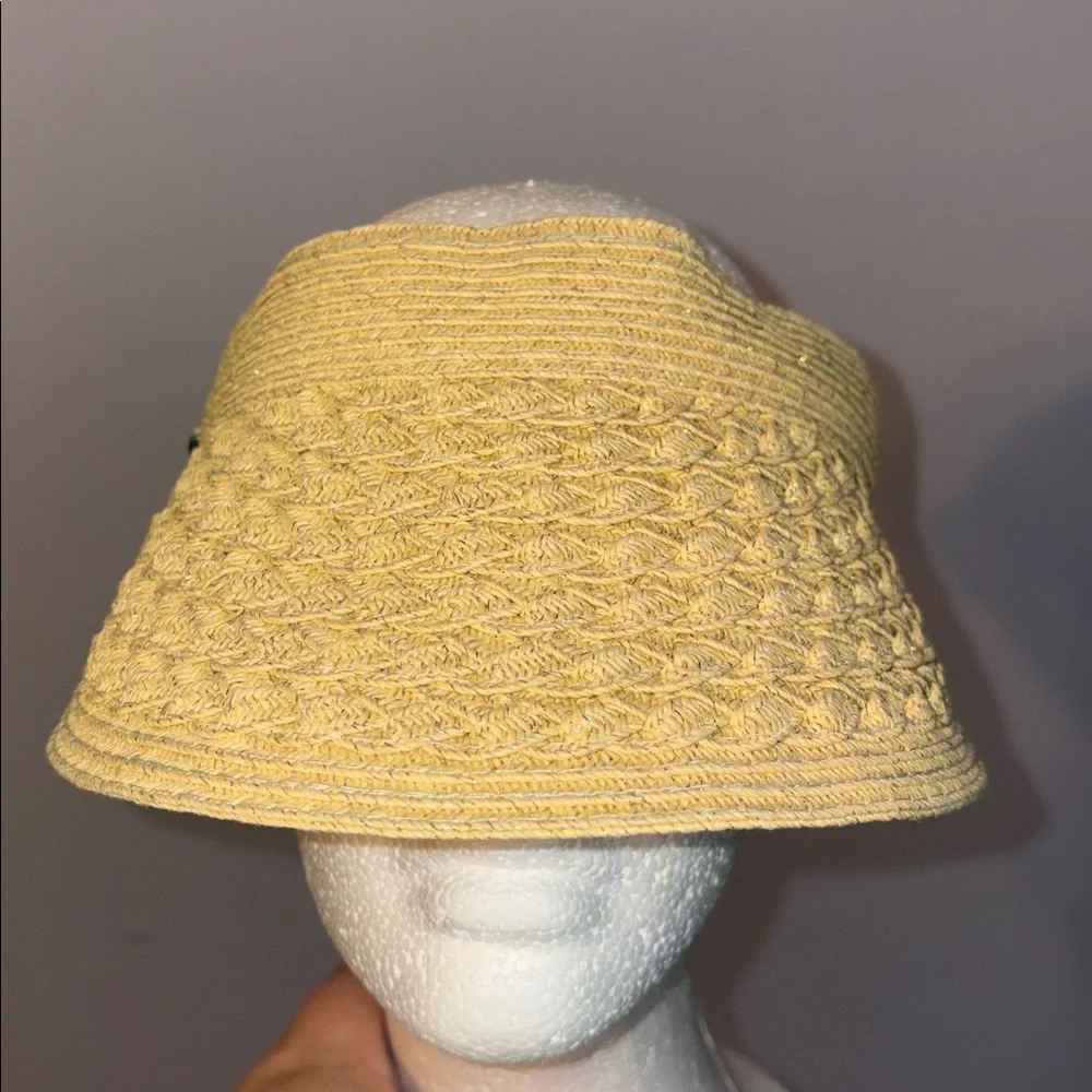 Scala Colleczione Woven Tan Gold Metallic Visor Hat OS